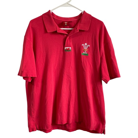 WRU Official Licensed Product Other - WRU Wales Rugby Union Mens Large Red Short Sleeve Pique Cotton Polo‎ Shirt